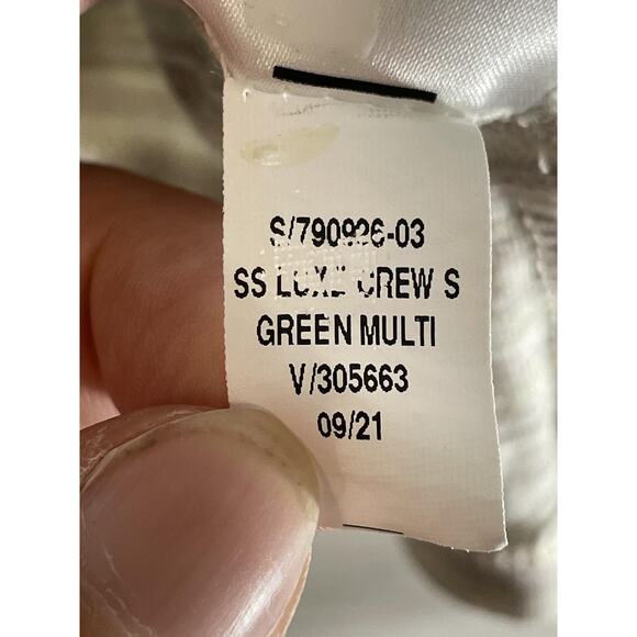 Old Navy Shirt Womens Medium Green Multi Stripe Luxe Crew Short Sleeve Stretch - Picture 8 of 9